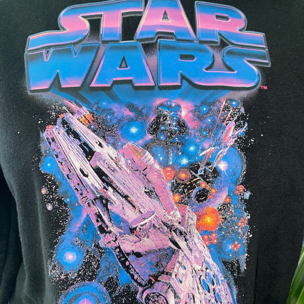 💙. Star Wars Black Graphic Cropped Hoodie With Drawstring Waist. - Picture 2 of 12